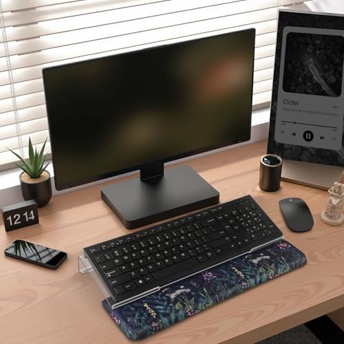 AIMSA Keyboard Stand and Wrist Rest, Easy Typing Comfortable Ergonomic Acrylic PC Keyboard Holder with Wrist Support for Working, Office & Home, Flowers Plants