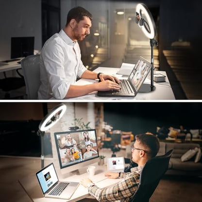 10'' Desk Ring Light with Stand – Zoom Lighting with Phone Holder for Computer・Video Calls・Conference – CRI95 LED Adjustable Circle Light, 10'' Large Lamp Head, Content Creator Friendly - color: Black