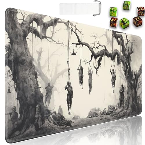 JVGFYNKL MTG Playmat + Drawstring Travel Pouch + 6 Dice Counter, for Tabletop Trading Card Game Playmats or Large Mouse Pad, Anti-Slip Rubber 24 x 14 in, Tree of Death, Skeleton TCG Playmat - color: JV-Playmat-1-F-172