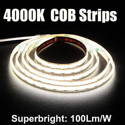 4.9ft LED Strip Lights Dimmable, 5V Daylight Plug in Sticky Rope Lighting | Soft Dotless COB String, Flexible and Cuttable, CRI 90, USB Tape for TV Backlight, Cabinet, Mirror, Bedroom, Computer, DIY - size: 4.92ft-4000K-USB Dimmer