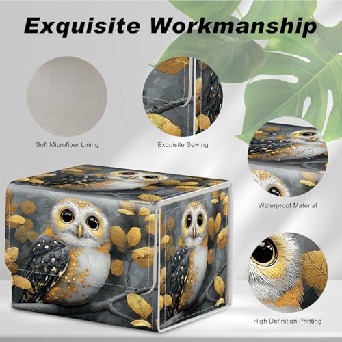 Magnetic Closure TCG Deck Box Portable Card Holder Trading Card Deck Box | PU Leather Collectible Card Case Game Trading Card Deck Box Storage Scratch Resistant Lining, Cute Owl And Golden Leaves - color: Cute Owl And Golden Leaves