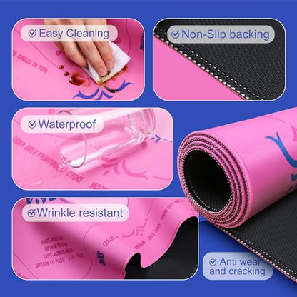 KUNTE Mahjong Mat for Table, Pink, 32x32 Inch | American Mahjong Mat with Printed Rules, Non-Slip, Quiet and Foldable, Includes Portable Tote Bag - color: Pink