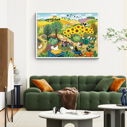 300 Piece Puzzles for Adults Kids,Large Piece Rural Farm Countryside Puzzle | Sunflower Animal Farm for Adult Kids,Birthday Holiday Party Gifts with Family,Jigsaw Puzzle with Letters on Back,20.5*15 in - color: Rural