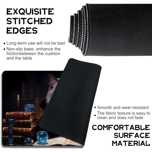 Playmat for MTG Cat Magic Play Mat 24x14 Inch Card Game Mat for Magic The Gathering TCG PTCG Playmat with Free Storage Bags Non-Slip Backing and Stitched Edge - color: Cat No With Zones