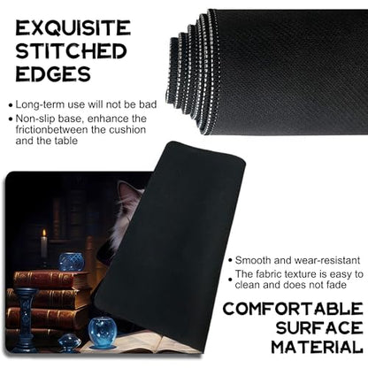 Playmat for MTG Cat Magic Play Mat 24x14 Inch Card Game Mat for Magic The Gathering TCG PTCG Playmat with Free Storage Bags Non-Slip Backing and Stitched Edge - color: Cat No With Zones