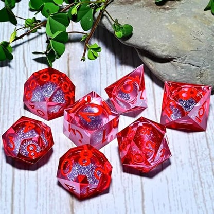 Resin Cat Head DND Dice, Sharp Edge Dungeons and Dragons Polyhedron Game Dice Set for Role Playing Games RPG Explorer Magic, Holiday Birthday Gifts Party Gifts - color: Big Red Quicksand-gray