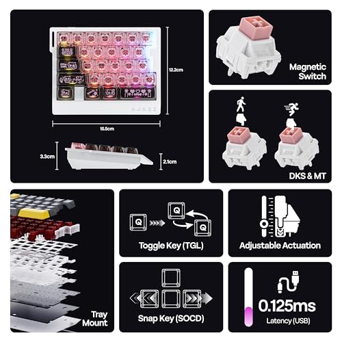 MechLands AJAZZ AK029 One Handed Gaming Keyboard, 8Khz Polling, 29 Keys Rapid Fast Wired Keyboard, SOCD & DKS, Magnetic Switch, Adjustable Actuation, RGB Backlits, Aluminum Plate (Black Pink) - color: Black Pink