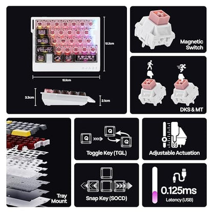 MechLands AJAZZ AK029 One Handed Gaming Keyboard, 8Khz Polling, 29 Keys Rapid Fast Wired Keyboard, SOCD & DKS, Magnetic Switch, Adjustable Actuation, RGB Backlits, Aluminum Plate (Black Pink) - color: Black Pink