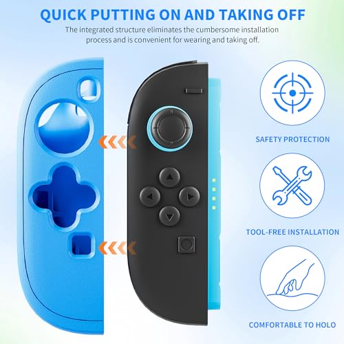 FUNDIARY Blue+Blue Grips Cover Compatible with Switch 2 Controller, Silicone Grip Accessories Bundle for Switch 2 Controllers with Ergonomic and Anti-Slip Design Controller Case and 2 Thumb Caps - color: Blue