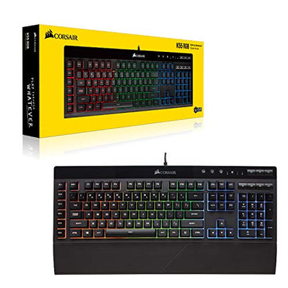 Corsair K55 RGB Gaming Keyboard – IP42 Dust and Water Resistance – 6 Programmable Macro Keys – Dedicated Media Keys - Detachable Palm Rest Included (CH-9206015-NA) , Black - color: Black, style: K55