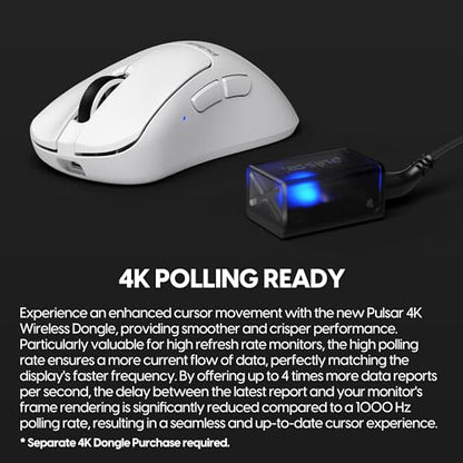 Pulsar Gaming Gears - Xlite v3 Medium Wireless Gaming Mouse, Ultra Lightweight 1.94 oz (55 g), Ergonomic, Optical Switches, PAW3395 Optical Sensor (Medium, Wireless, White) - color: White, size: Medium, style: Xlite V3