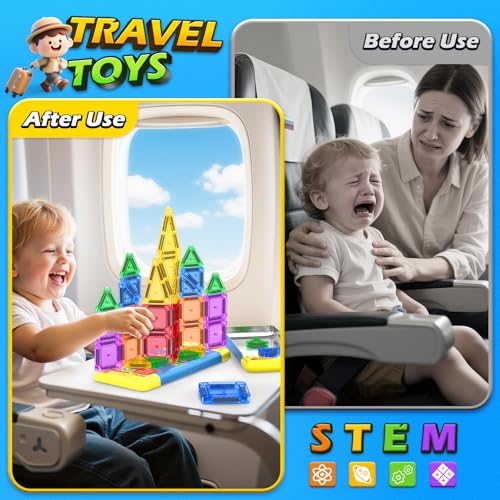 Soyee Mini Magnetic Tiles Travel Toddler Toys with Metal Tin Portable STEM Building Kids Toys for 3 4 5 6 7 8+ Years Old Boys & Girls & Birthday Gifts - size: Travel Set