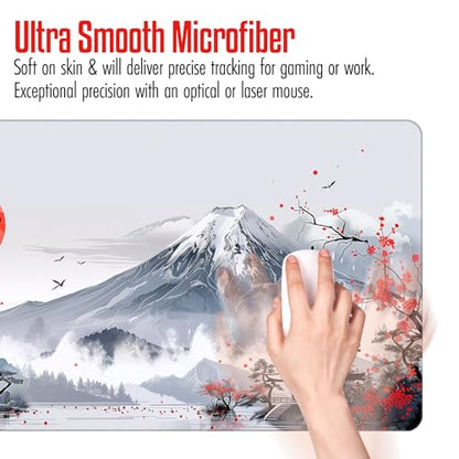 VNDL Large Japanese Gaming Mouse Pad, White and Red, Premium Non-Slip Anime Desk Pad for Office, Extended XL XXL Mouse Mat and Laptop Pad, Waterproof and Stiched Edges 31.5 x 15.7 in (mt1) - color: mt1