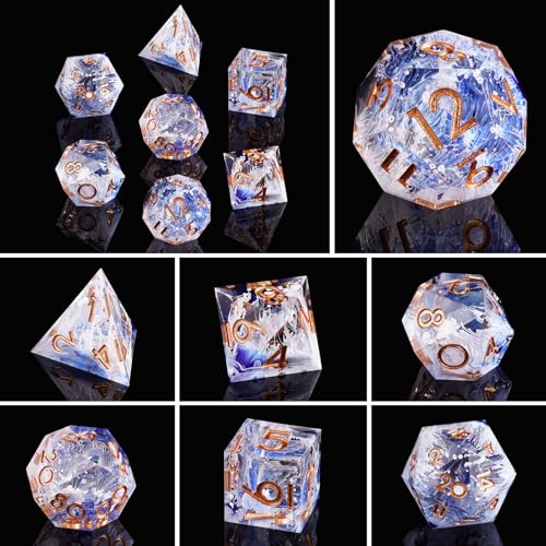DND Dice Set, 7 Pcs Sharp Edge D&D Dice Polyhedral Resin Dice for Dungeons and Dragons RPG MTG Role Playing Table Games - color: Blue-2