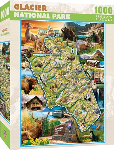 MasterPieces National Parks Maps 1000 Piece Jigsaw Puzzle for Adults, Family, Or Youth - Glacier National Park - style: Glacier