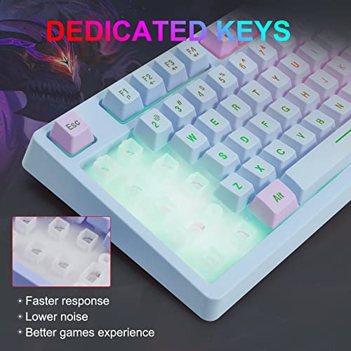HUO JI Gaming Keyboard USB Wired with Rainbow LED Backlit, Floating Keys, Mechanical Feeling, Spill Resistant, Ergonomic for Xbox, PS Series, Desktop, Computer, PC, Blue Purple - color: Blue/Purple
