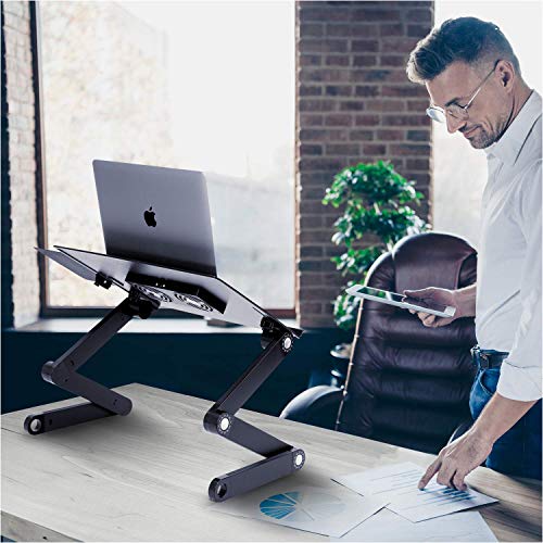 Mount-It! Adjustable Laptop Stand & Lap Desk with USB Cooling Fans, Large Aluminum Laptop Tray with Mouse Pad, Portable Sit-Stand Laptop Desk for Bed, Couch & Table
