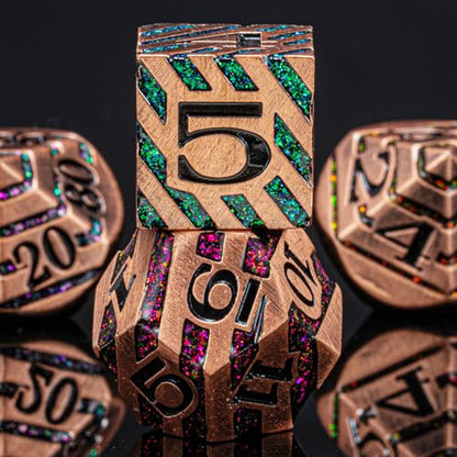 DND Dice Set Dungeons and Dragons Dice d20 Metallic Stripes Dice w/ Gift Case, Polyhedral Dice Sets Tabletop Games D&D Dice MTG Pathfinder Role Playing Game (Antique Red Copper Seven Colors) - color: Antique Red Copper Seven Colors