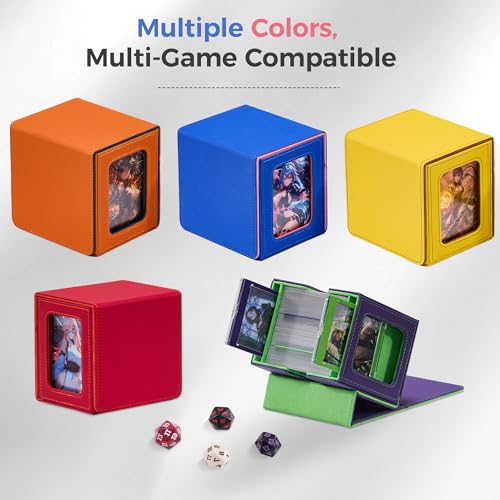 MTG Commander Deck Box with Dual Display Windows and Dice Tray | Fits 100 Double-Sleeved Cards, PU Leather, 2 Magnetic Card Holders, 2 Dividers, Blue & Pink - color: 3. Blue & Coral Pink