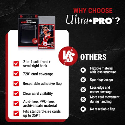 Ultra Pro CardPreserver Trading Card Holders – 2-in-1 Semi Rigid Card Protector Sleeves – Clear Polypropylene, Acid-Free, PVC-Free & 720° Security – Fits Standard-Size Cards up to 35PT – 25 Pack