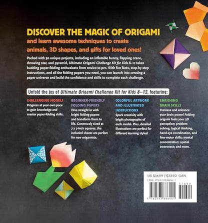 Ultimate Origami Challenge Kit for Kids 8-12: Fun Projects and Step-by-Step Folding Techniques to Go from Novice to Pro (90 Paper Sheets / 30 Projects Included)