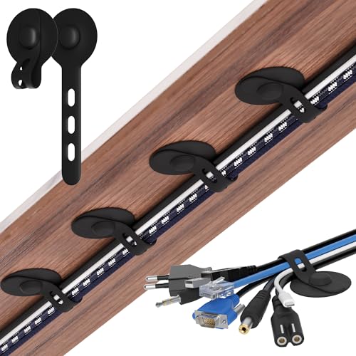 Cable Management Under Desk, Adhesive Cable Ties, 20Pack-Black | Adjustable Silicone Cable Ties Cord Organizer, Reusable Heavy-Duty Cord Holder Under Table for Office, School, Home - color: Black, size: 20 Pack