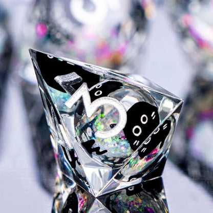 DND Cat Dice Set Colorful White Sharp Edge Dice with Box, RPG D and D Dice Dungeons Dragons Role Playing Game Polyhedral Resin Dice Set D20 D12 D10 D8 D6 D4 - color: Colorful White Silver