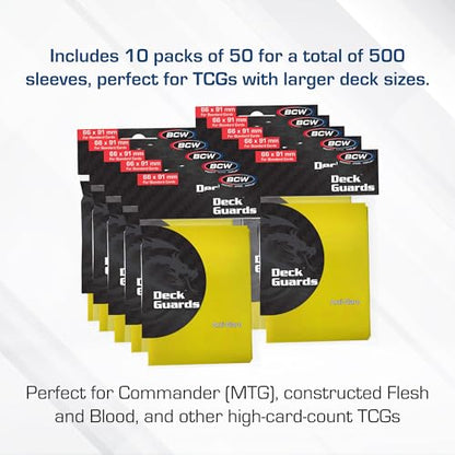 BCW Deck Guard - Double Matte Card Sleeves | 500 Count Box (10 Packs of 50) | Acid-Free, No PVC | Fits 2.5" x 3.5" Game Cards | Archival Safe Protection (Yellow) - color: Yellow
