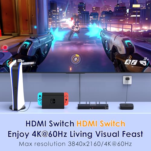 4K@60Hz 4 in 1 Out HDMI Switch, 4 Port HDMI Switcher Selector Support HDR10 & HDCP 2.2 & Full 3D with IR Remote Control Compitable with Nintendo Switch,Xbox PS5/4,Fire Stick,Roku,Apple TV for Gaming - size: 4K60Hz 4×1 HDMI Switch