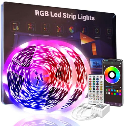 200 FT Led Lights for Bedroom (2 Rolls 100 FT), Music Synchronized Smart Led Strip Lights, Ultra Long with Remote Application Control Bluetooth LED Lights, Color Change RGB Light - size: 200FT