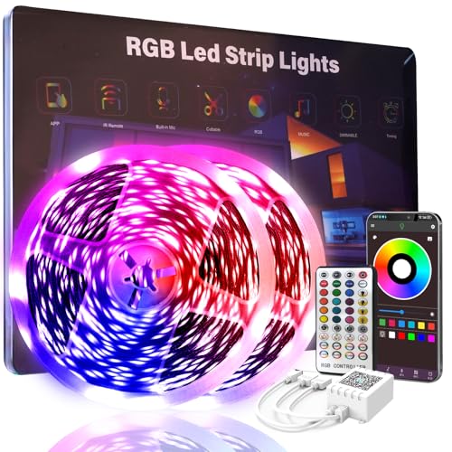 200 FT Led Lights for Bedroom (2 Rolls 100 FT), Music Synchronized Smart Led Strip Lights, Ultra Long with Remote Application Control Bluetooth LED Lights, Color Change RGB Light - size: 200FT
