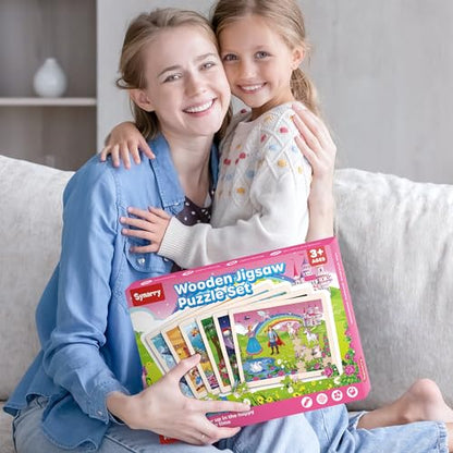 SYNARRY Unicorn Mermaid Princess Fairy Wooden Puzzles for Kids Ages 4-6, 6 Packs 60 PCs Jigsaw Puzzles for Kids Ages 4-8, Preschool Toys Gifts for Toddlers 3-5, Wood Puzzles for 3 4 5 6 Year Old Girls - style: Fantasy