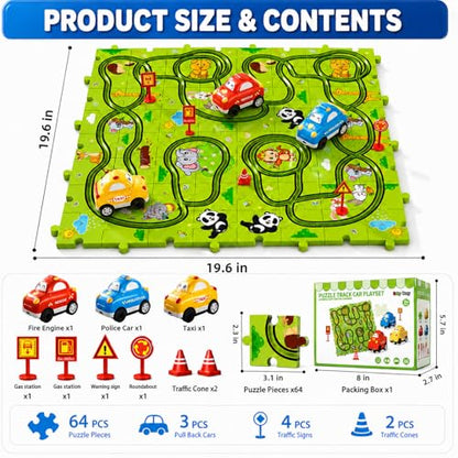 Beby Buty 64PCS Puzzle Race Track Car Set for Kids Boys, Floor Puzzle Tracks Car Toys for Boys Girls Ages 3-5 4-6, Toddler Toys Gifts for 3 4 5 Year Old, Ideal 3 4 5 6 Year Old Birthday Gifts - style: 64 PCS Animal Theme