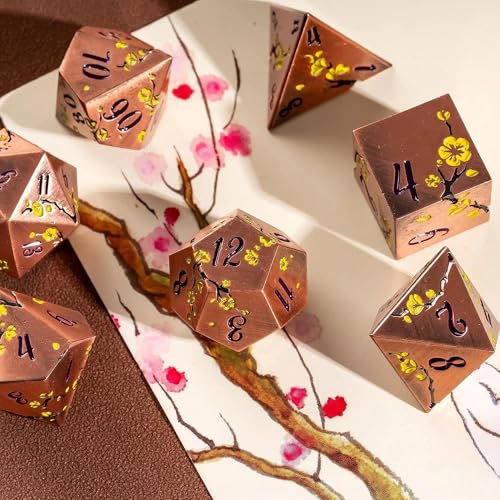 UDIXI Metal DND Dice Set, 7PCS Metal Polyhedral Dice Set Copper for D&D RPG | Yellow Flower, Metal Case Packaging, Heavy Metal Dice, D&D Gift, for Dungeons and Dragons Role Playing Games Tabletop Games - color: Copper-purple