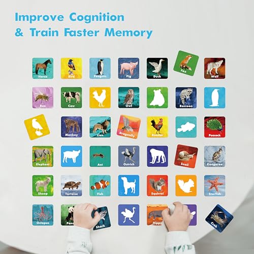 Hebayy 108 PCS Memory Matching Game, 72 Animal Cards & 36 Shadow Cards Matching Cards 36 Pairs Real Animal for Toddlers, Preschool, Kids 4 5 6 Years Old (2” x 2”) - style: Real Animals-C（108 Pieces Upgrade）