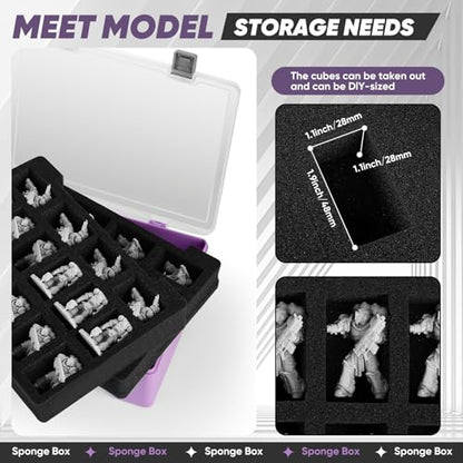 Madcat Miniature Storage Carrying Figure Case - 32 Slot Figurine Minature Carrying Case with 2 Foam Layer for Miniatures Compatible with 40k, DND & More (purple) - color: purple