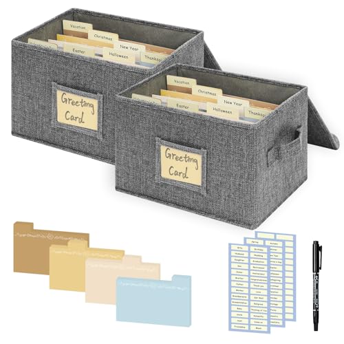 Greeting Card Organizer, Card Organizer Box with 40 Dividers, 168 Label Stickers, and 2 Markers, Stylish Greeting Card Storage Box for Effortlessly Collecting Greeting Cards. 2 Pack, Grey - color: Grey, size: 2 Pack
