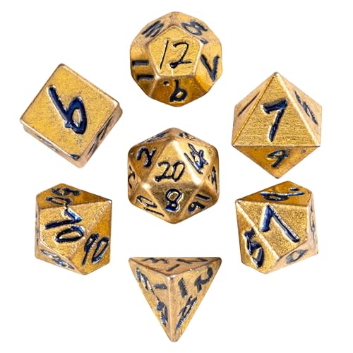 Mini Dice Set with Rune Keychain Case,7PCS Polyhedral Metal Dice Set for DND Role Playing Games(Silver/Gold Blue) - color: Silver/Gold Blue