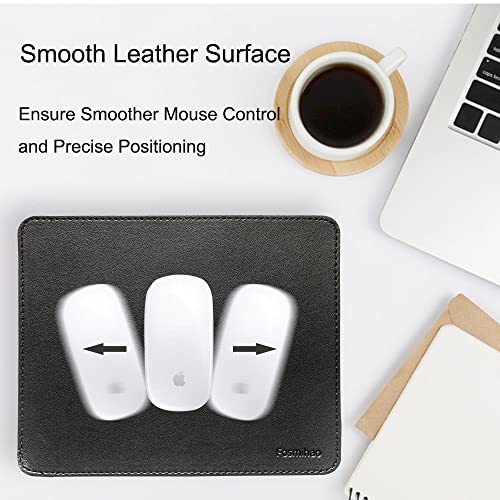 Leather Mouse Pad - Wood Mouse Pad, Double Side Mouse Pad with Stitched Edge, Waterproof Ultra Thin Mouse Pad for Computers, Laptop, Office & Home, 10.2 x 8.3 Inch, 1 Pack (Black) - color: Black