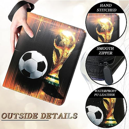 Trading Card Binder 900 Pockets, Soccer Card Binder Holder with 50 Removable Sleeves Fits 900 Sport Cards, Soccer Card Gifts Collector Album with Zipper Storage Display Case - size: 900 Pockets Soccer