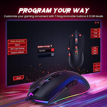 Wired Gaming Combo, 104 Keys, Rainbow Backlit, 4200 DPI, for PC/Mac/Xbox | Wired Gaming Keyboard Mouse All-metal Panel, Multimedia Keys, Wrist Rest, Perfect for Windows PC Gamers Dacoity - color: Metallic