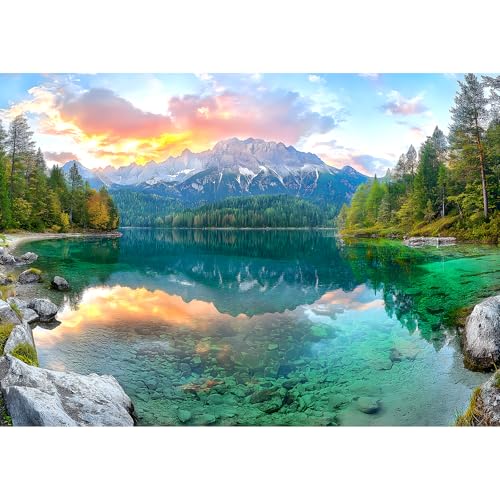 Eibsee Lake Jigsaw Puzzles 1000 Pieces Nature Landscape Puzzles for Adults 1000 Pieces with Letters on Back Hard Impossible Difficult Challenging Family Puzzle Mountain Scenery Lake Puzzles - color: Eibsee Lake
