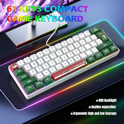 Snpurdiri 60% Wired Gaming Keyboard, RGB Backlit Small Ultra-Compact 61 Keys 60 Percent Gaming Keyboard for PC/Mac Gamer, Typist, Travel, Easy to Carry on Business Trip(Red Green White) - color: Red Green White