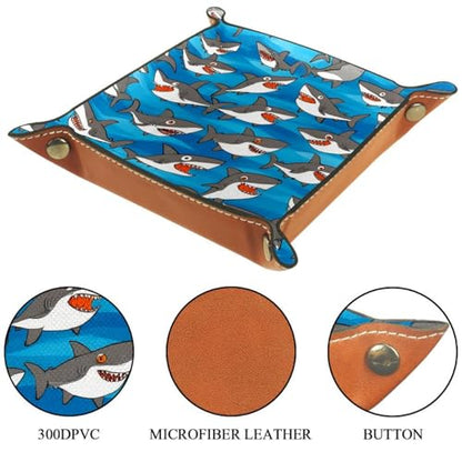 Dice Trays Sharks Ocean Holder Storage Box for Dice Games Like RPG DND, Leather Dice Holder Portable Folding Rolling Dice Tray, 16x16cm - color: Multi 1