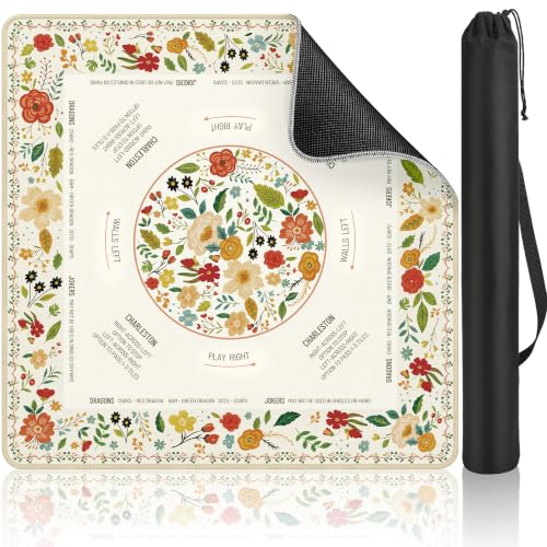 Mahjong Mat Table with Rules Mah Jong Mat Neoprene Travel Chinoiserie Floral Majong Learning Mat Instructions Mahjong Gifts Women Unique Non-Slip Rubber Pad, 31.5" x 31.5", Color Flower - color: Color Flower, size: 31.5" x 31.5"