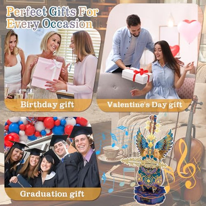 3D Wooden Puzzles for Adults, Mechanical Cello Music Box Kit with Base, DIY Wooden Model Kits to Build, Birthday Valentine's Day Gifts for Women Men, Music Box Puzzle Lover - color: Blue Feather Cello