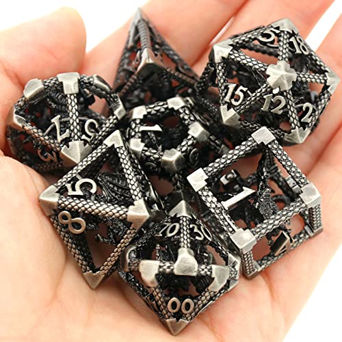 D&D Metal Hollow Dragon Dice Set,Premium 3D Polyhedral Dice for Tabletop RPGs & D&D Collectors for Tabletop RPG Lovers(3D Sliver) - color: 3d-sliver
