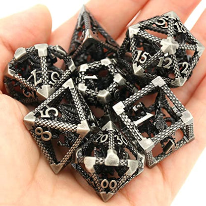 D&D Metal Hollow Dragon Dice Set,Premium 3D Polyhedral Dice for Tabletop RPGs & D&D Collectors for Tabletop RPG Lovers(3D Sliver) - color: 3d-sliver