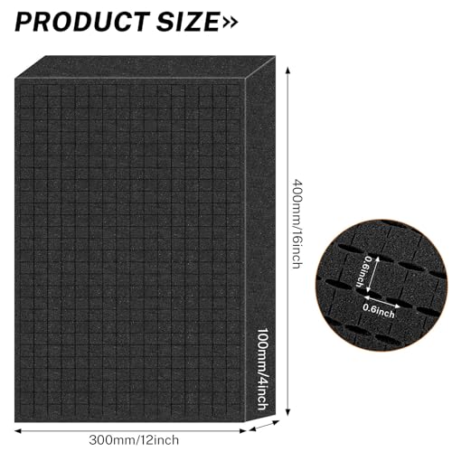 Polyurethane Foam Padding, 16 x 12 x 4 Inch Black Perforated Pick and Pluck Foam Sheets for Tool Box, Camera, Crafts and Storage - size: 16 x 12 x 4 Inch