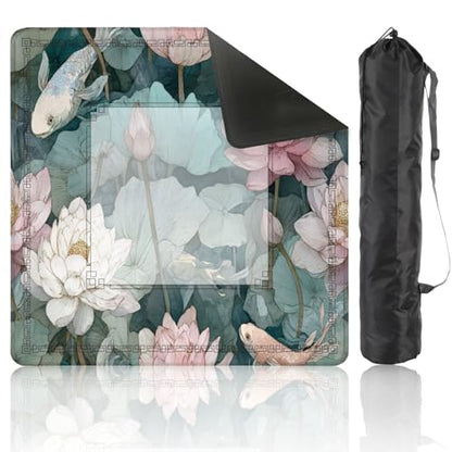 Mahjong Mat 31.5" x 31.5" Tranquil Pond Watercolor Art Lotus Flowers Vibrant Fish Non-Slip Noise Reduction Mahjong Tiles Table Cover for Dominoes Poker Card Board and Tile Games - color: Color7